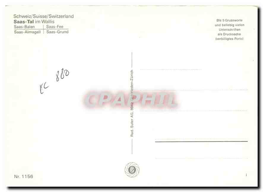 CPM Saas Tal im Wallis Switzerland — Rückseite