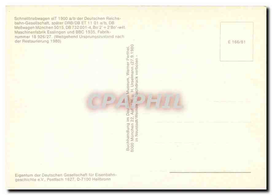 CPM Schnelltriebwagen elT der Deutschen Reichsbahn Gesellschatt — Verso