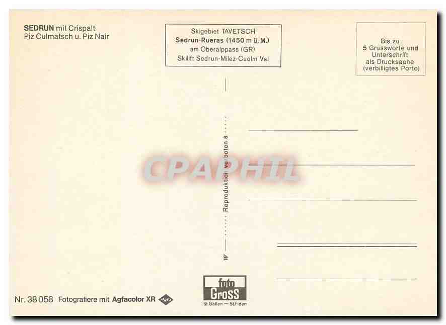 CPM Sedrun mit Crispalt Piz Culmatsch u Piz Nair — Verso