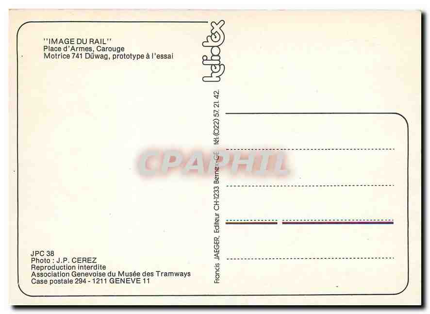 CPM Place d'Armes Carouge motrice Duwag  — Verso
