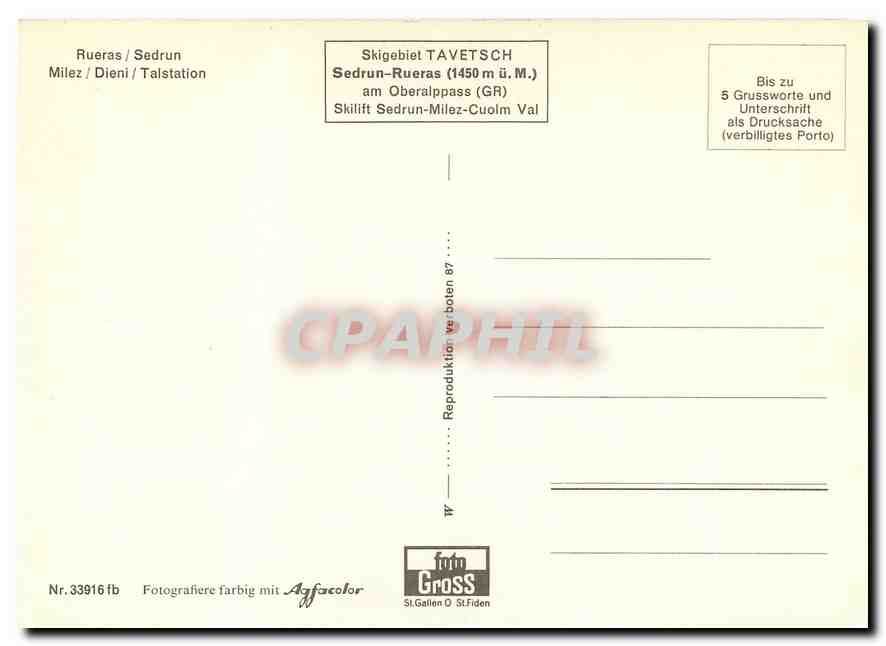 CPM Rueras Sedrun Milez Dieni Talstation — Verso