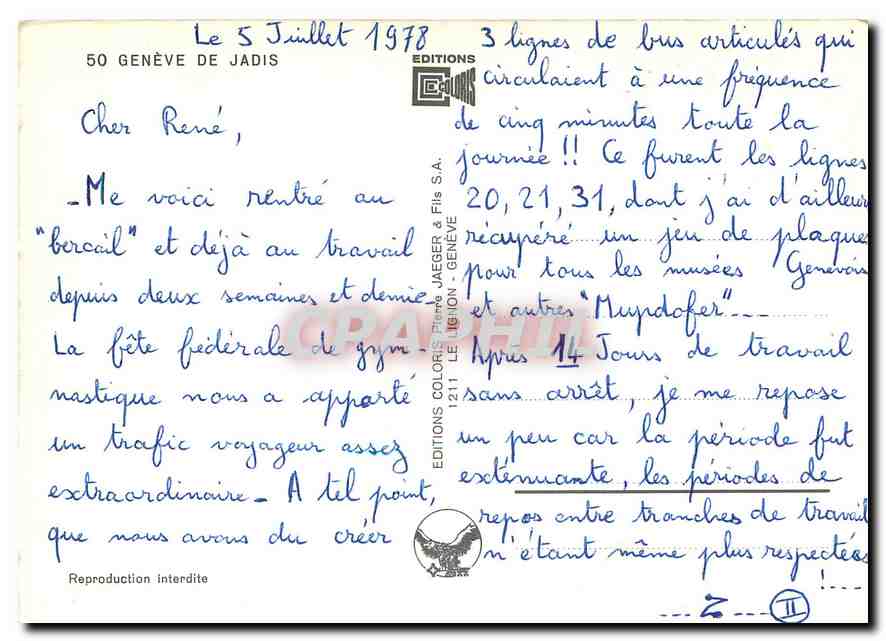 CPM Genève Place Bel Air — Verso