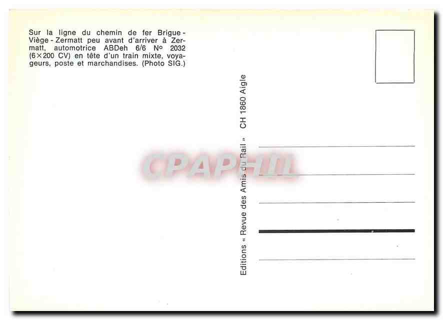 CPM Brigue Viège Zermatt automotrice ABDeh — Verso