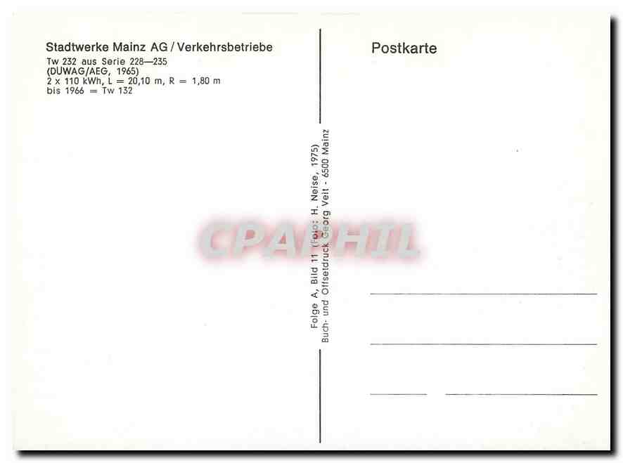 CPM Stadtwerke Mains AG Verkehrsbetriebe Duwag — Verso