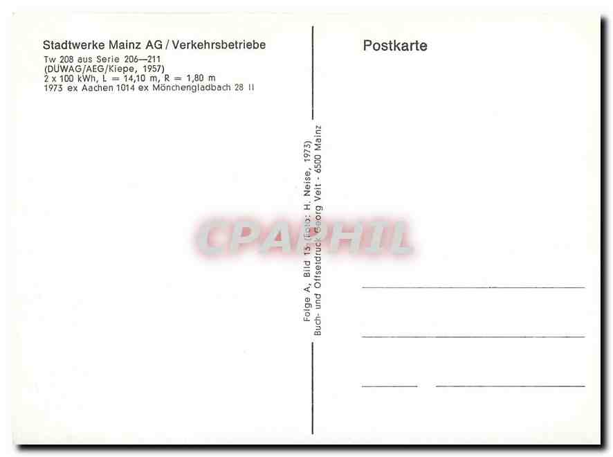 CPM Stadtwerke Mains AG Verkehrsbetriebe Duwag — Verso