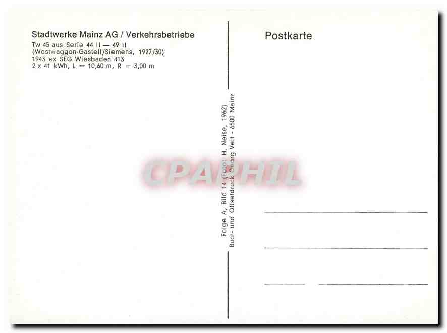 CPM Stadtwerke Mains AG Verkehrsbetriebe Westwaggon Gastell — Verso