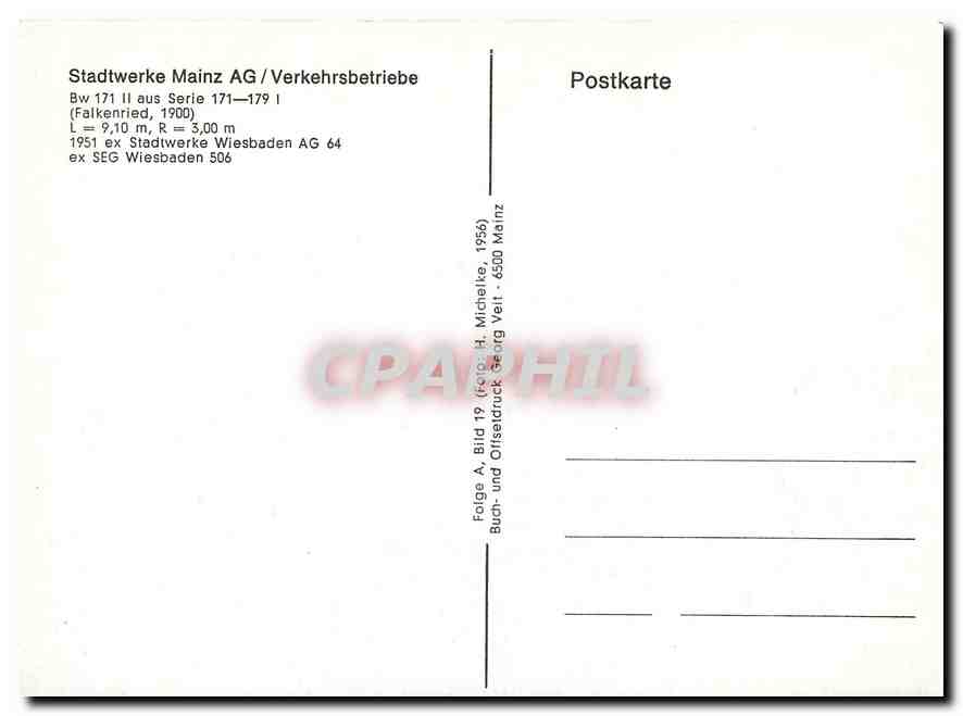 CPM Stadtwerke Mains AG Verkehrsbetriebe Falkenried 1900 — Verso