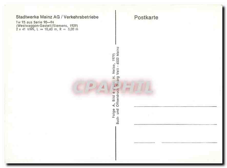 CPM Stadtwerke Mains AG Verkehrsbetriebe Westwaggon Gastell — Verso