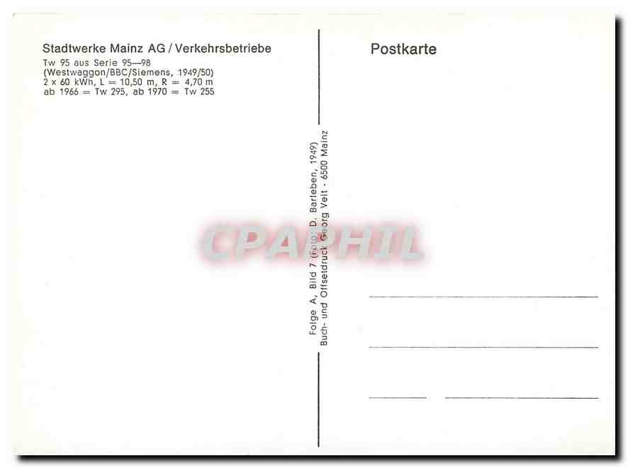 CPM Stadtwerke Mains AG Verkehrsbetriebe Westwaggon — Verso