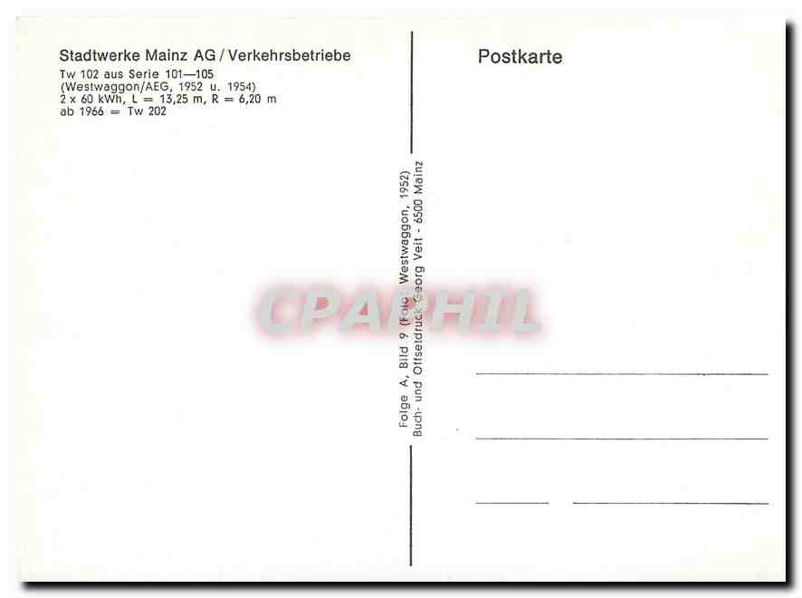 CPM Stadtwerke Mains AG Verkehrsbetriebe Westwaggon — Verso