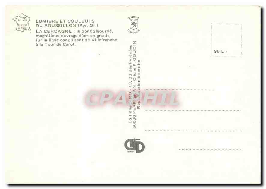 CPM La cerdagne le pont Séjourné — Verso