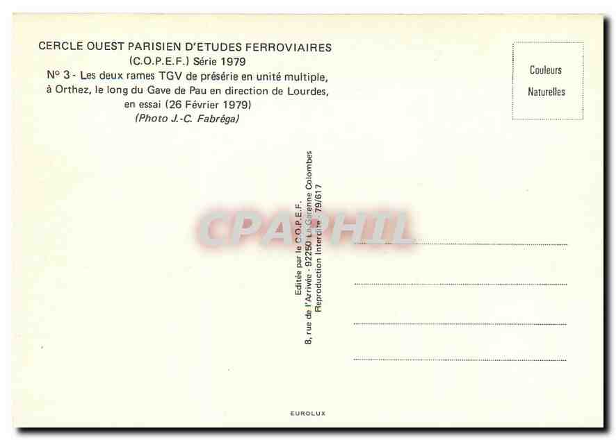 CPM Gave de Pau en direction de Lourdes en essai 26 février 1979 — Verso