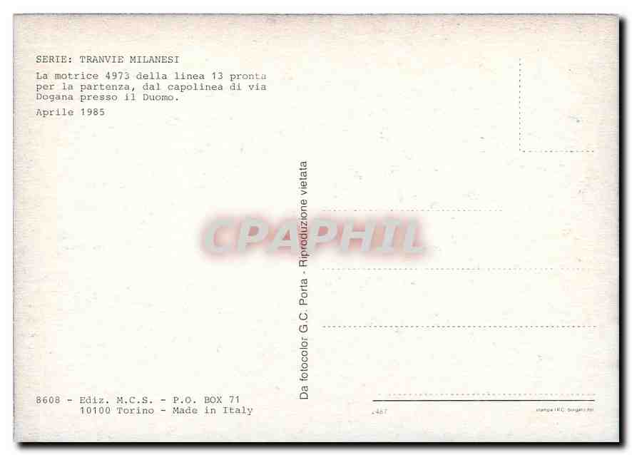 CPM Dal capolinea di via Dogana presso il Duomo aprile 1985 — Verso