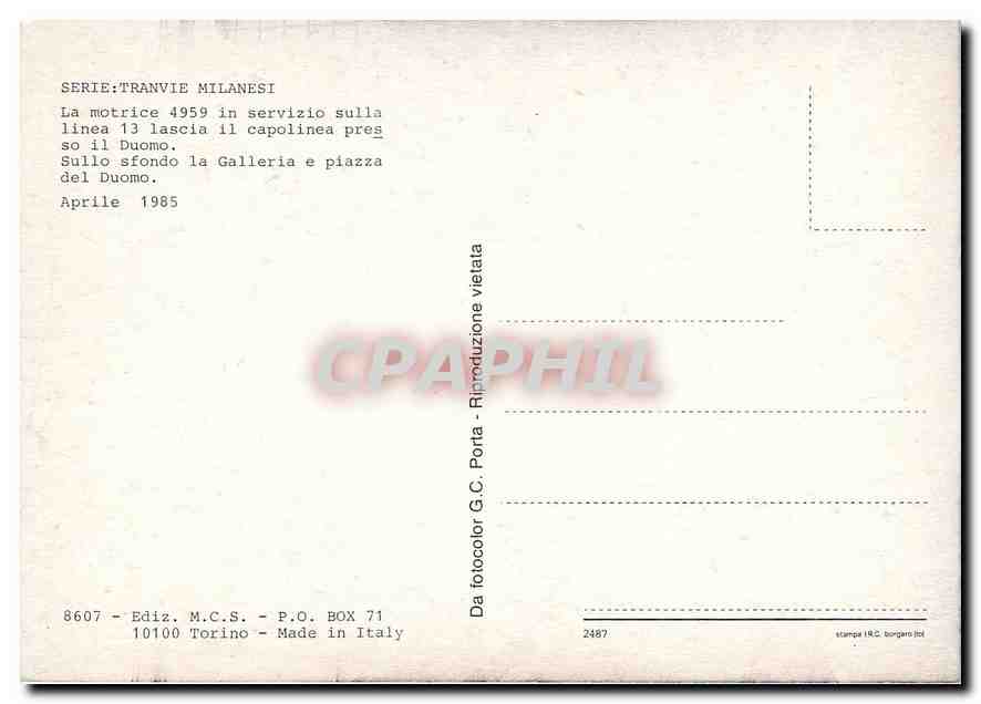 CPM Sullo sfondo la Galleria e piazza del Duomo aprile 1985 — Verso