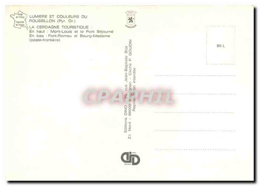 CPM Cerdagne Mont Louis pont Séjourné Font Romeu et Bourg Madame — Verso