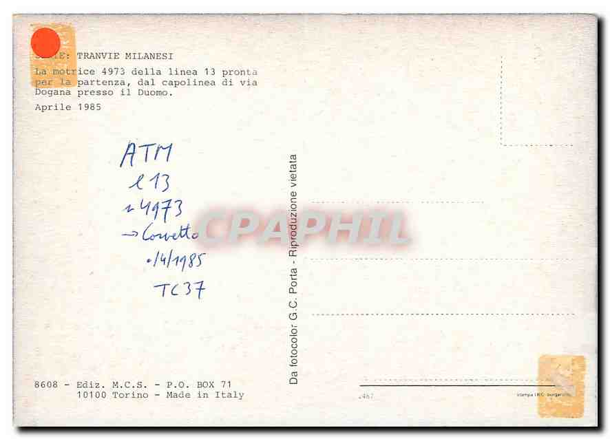 CPM Dal capolinea di via Dogana presso il Duomo aprile 1985 — Verso