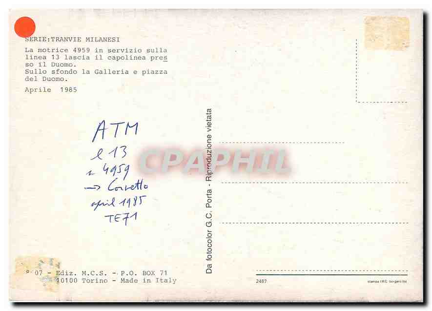 CPM Piazza del Duomo aprile 1985 — Verso