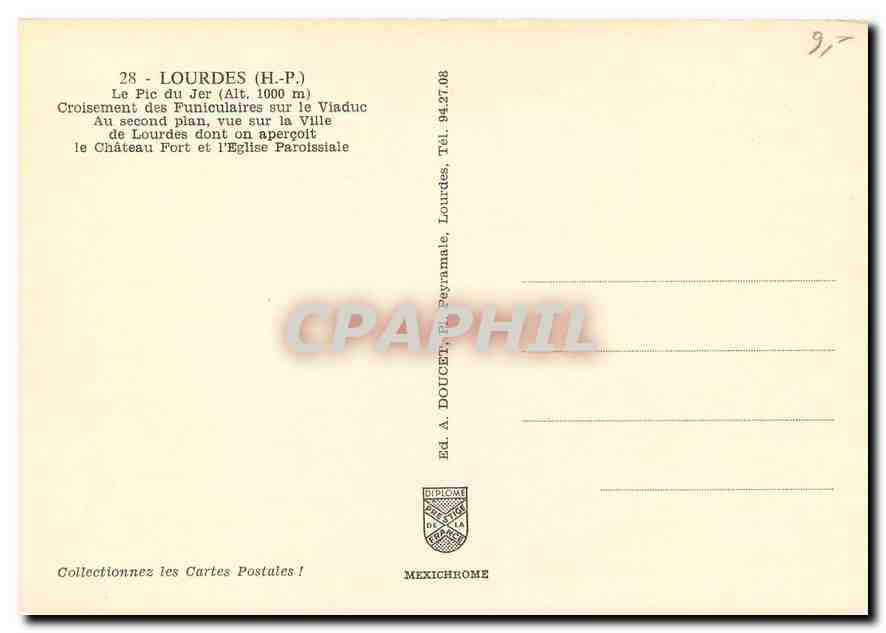 CPM  Lourdes le Pic du Jer croisement des Funiculaires sur le Viaduc — Verso