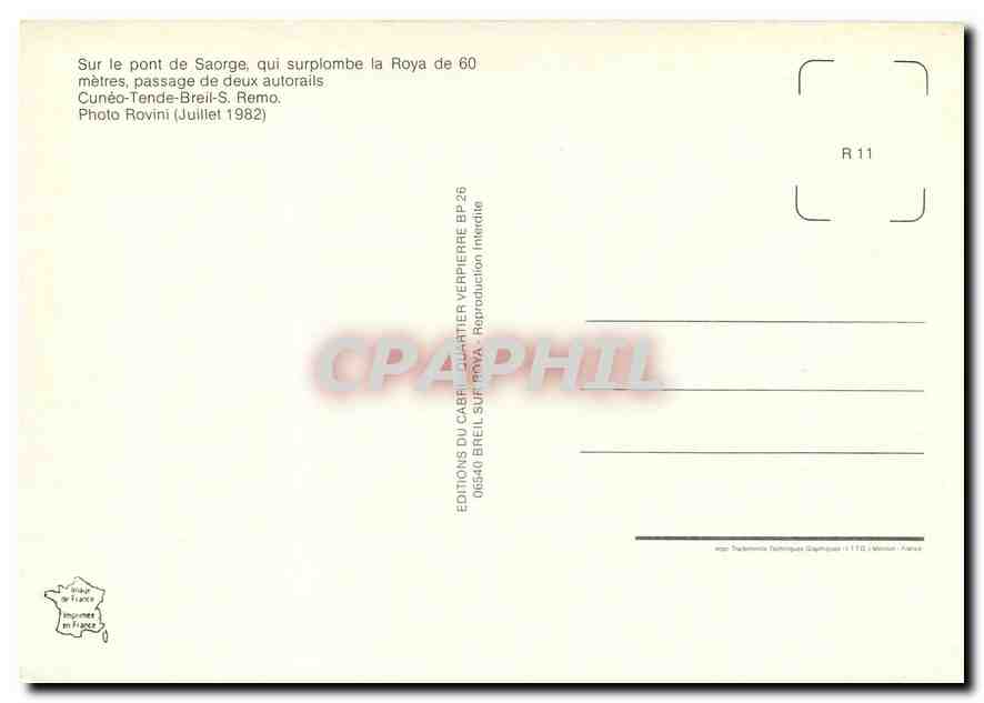 CPM Le pont de Saorge Cunéo Tende Brail S Remo — Verso
