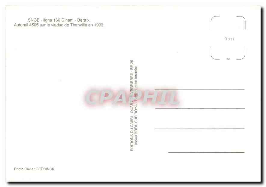 CPM SNCB ligne Dinant Berlrix autorail sur la viaduc de Thanville — Verso