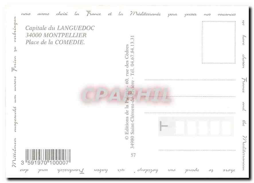 CPM Capitale du Languedoc Montperllier place de la Comédie — Verso