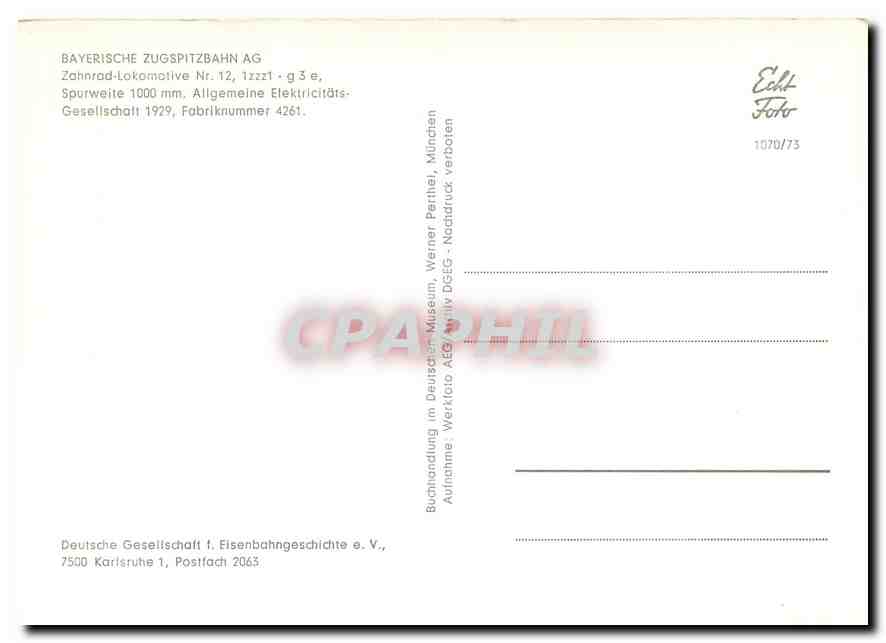 CPM Bayerische Zugspitzbahn AG Zahnrad lokomotive — Verso