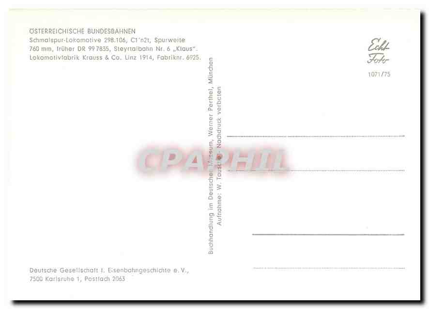 CPM Osterreichische Bundesbahnen Schmalspur lokomotive — Verso