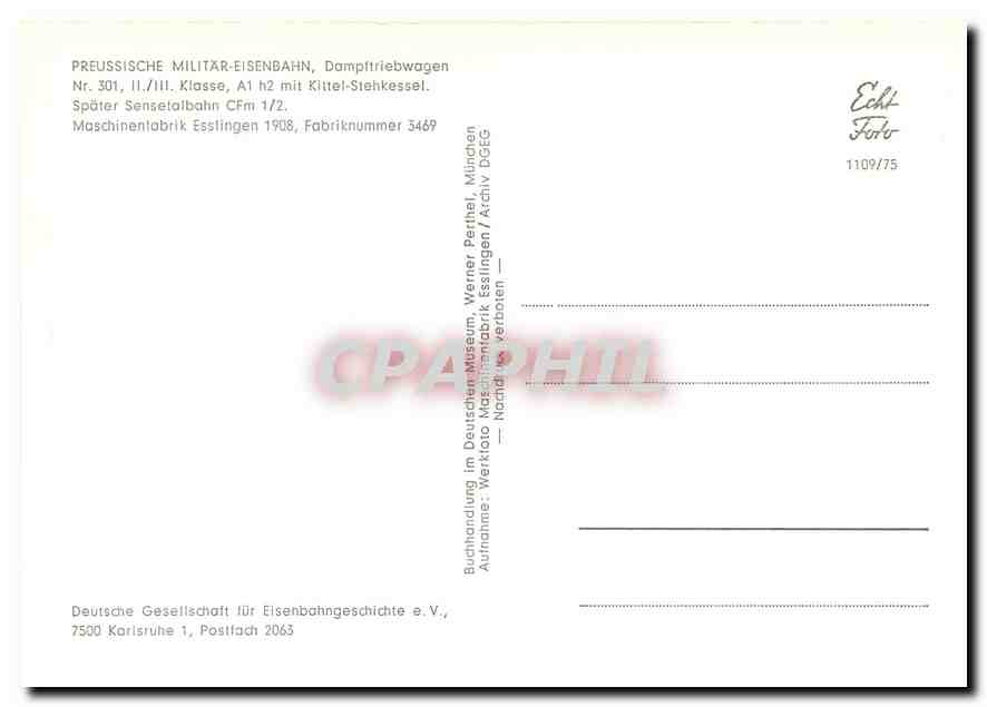 CPM Preussische Militar Eisenbhn Dampftriebwagen — Verso