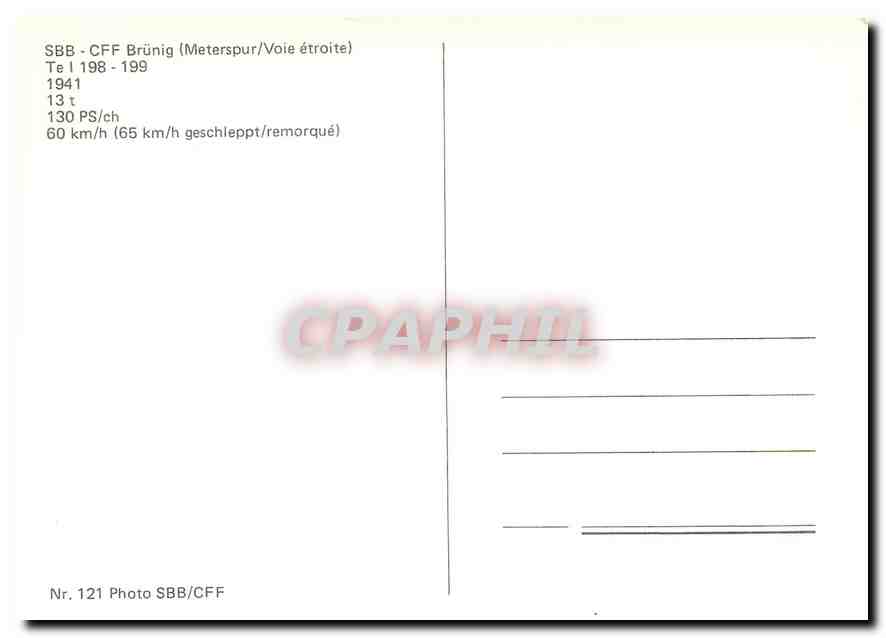 CPM SBB CFF voie étroite — Verso