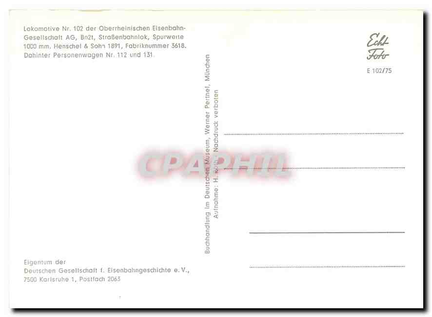 CPM Lokomtive Nr der Obberheinischen Eisenbahn Gesellschaft — Verso