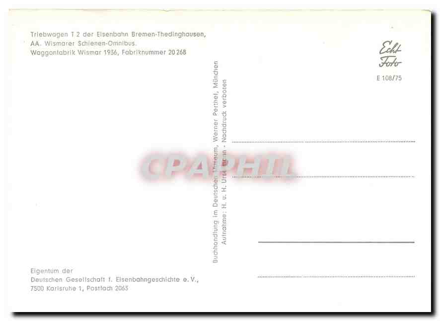 CPM Triebwagen der Elsenbahn Bremen Thedinghausen  — Verso