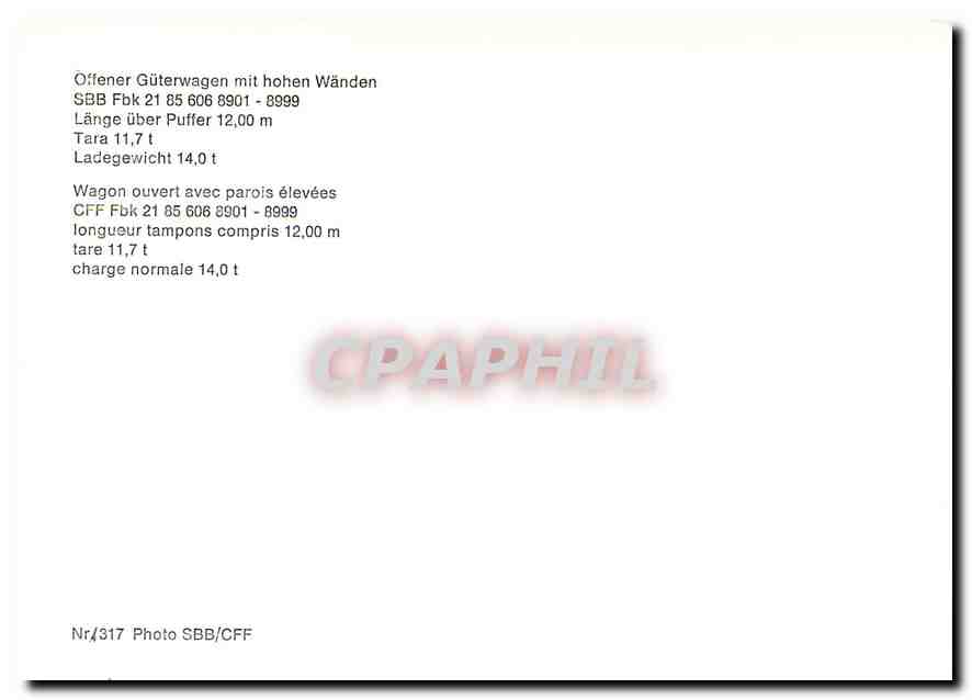 CPM Wagon ouvert avec parois élevées — Verso