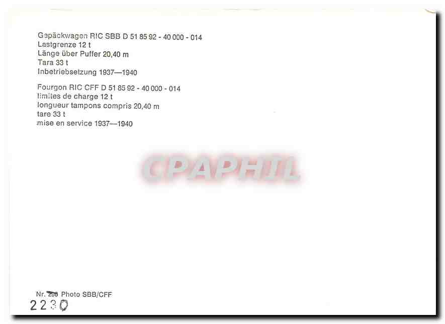 CPM Fourgon RIC CFF  — Verso