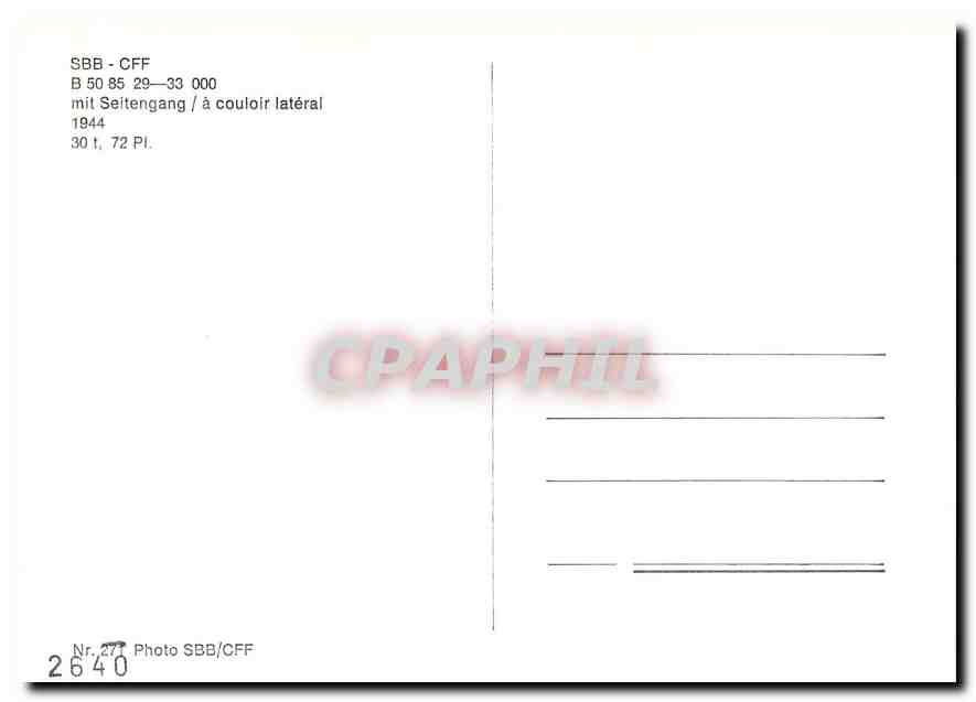 CPM SBB CFF à couloir latéral — Verso
