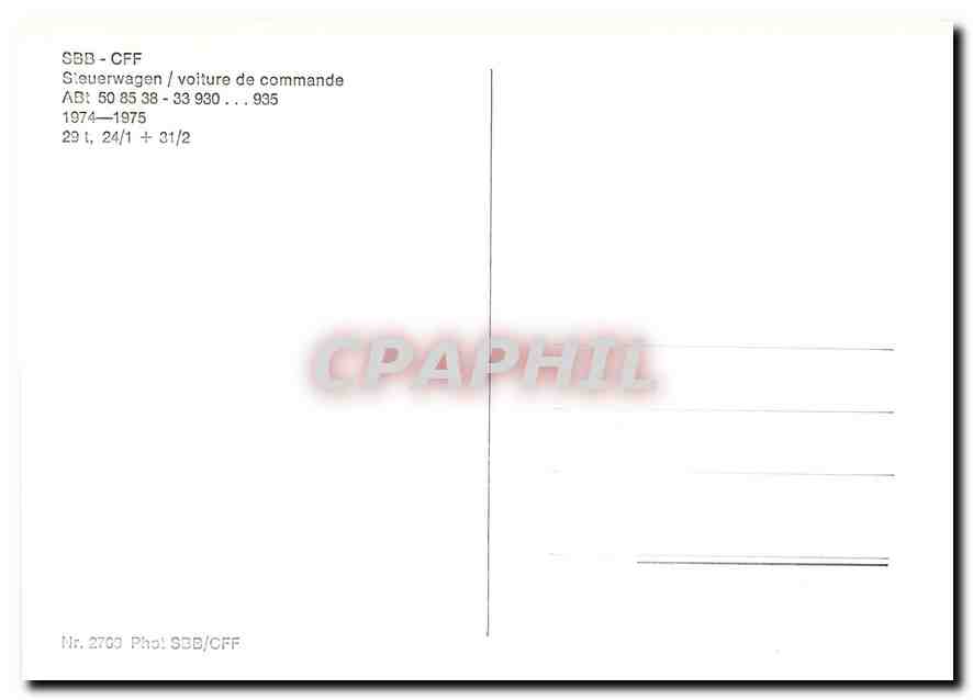 CPM SBB CFF voiture de commande Abt — Verso