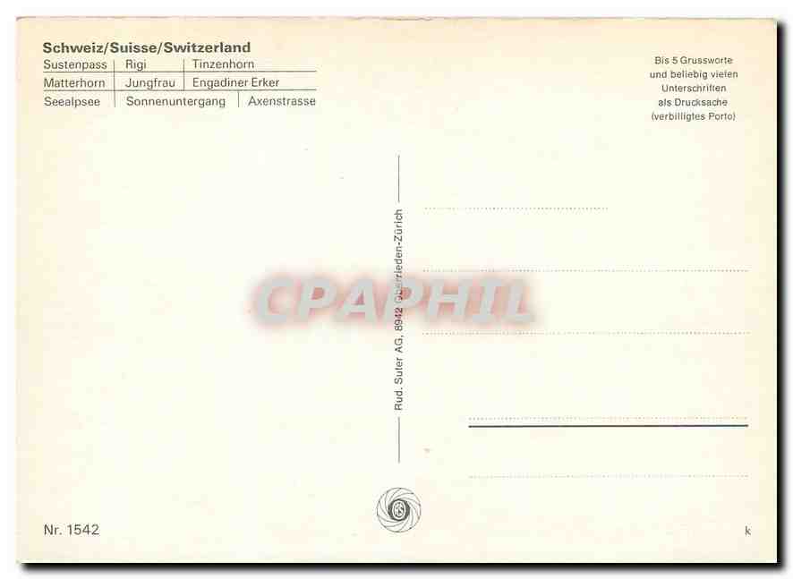 CPM Sustenpass Rigi Tinzenhorn Matterhorn Jungfrau Engadiner Erker Seealpsee Sonnenuntergang Axenstr — Verso