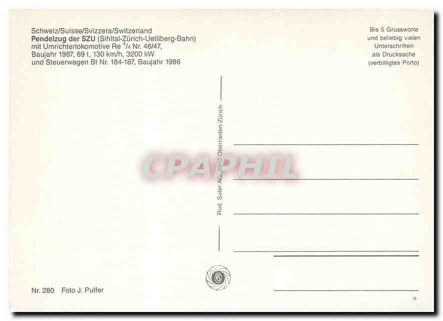 CPM Pendelzug der SZU — Verso