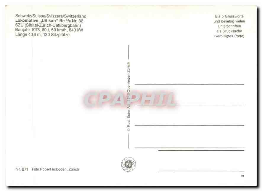 CPM Lokomotive Uitikon Be Sihital Zuriche Utliberghahn — Verso