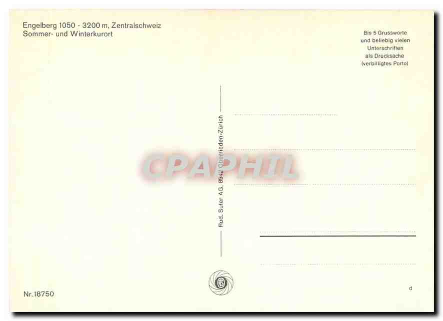 CPM Engelberg Zentralschweiz Sommer und Winterkurort — Verso