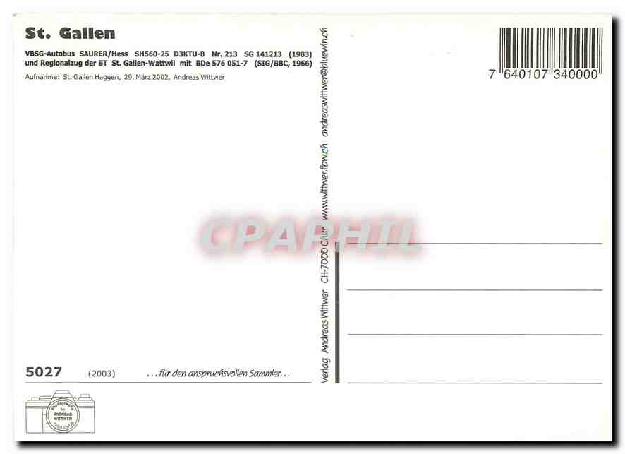 CPM St Gallen VBSG autobus Saurer Hess — Verso