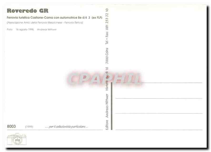 CPM Roveredo GR Ferrovia turislica catione Cama con automotrice — Verso