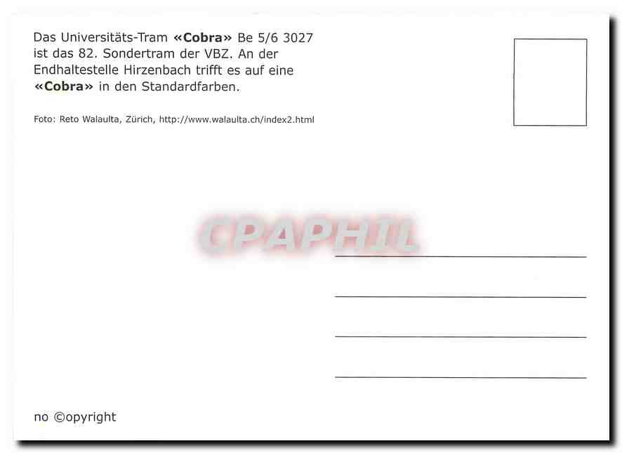 CPM Das universistats tram Cobra Sondertram der VBZ an der Endhaltestelle hirzenbach trifft es auf e — Verso