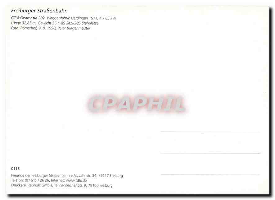 CPM Freiburger StraBenbahn Geamatik — Verso