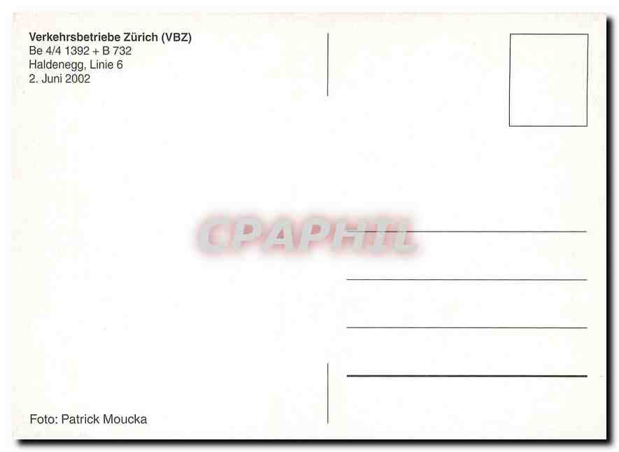 CPM Verkehrsbetriebe Zurich Haldenegg 2 juni 2002 — Verso