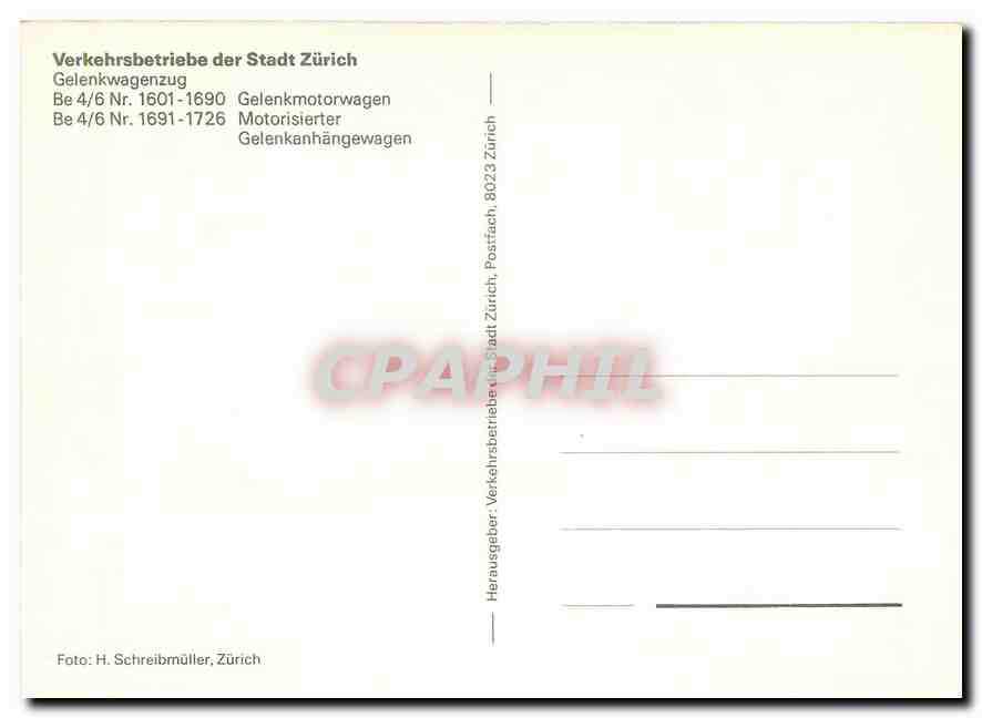 CPM Verkehrsbetriebe der Stadt Zurich Gelenkwagenzug — Verso