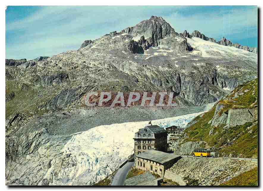CPM Furkapass hotel Belvedere mit Rhonegletscher und Gerstenhorner