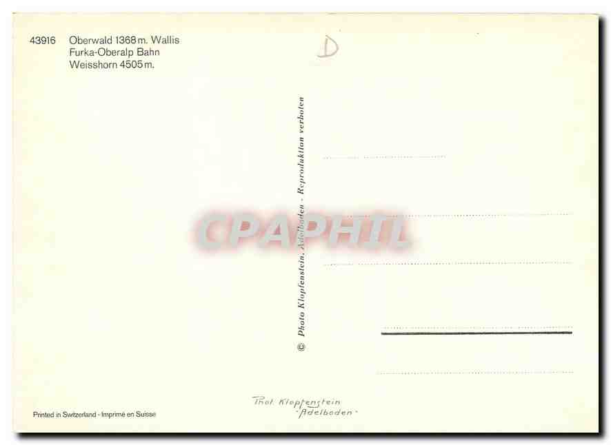 CPM Oberwald Wallis Furka Oberalp Bahn Weisshorn — Verso