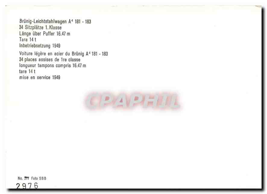 CPM Voiture légère en acier du Brunig  — Verso