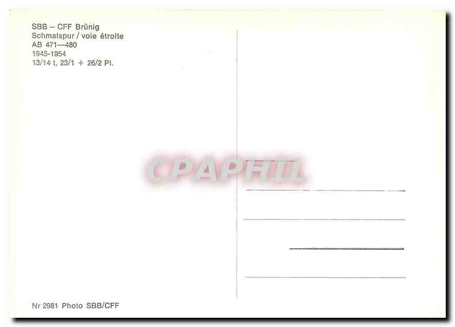 CPM SBB CFF Brunig voie étroite — Verso