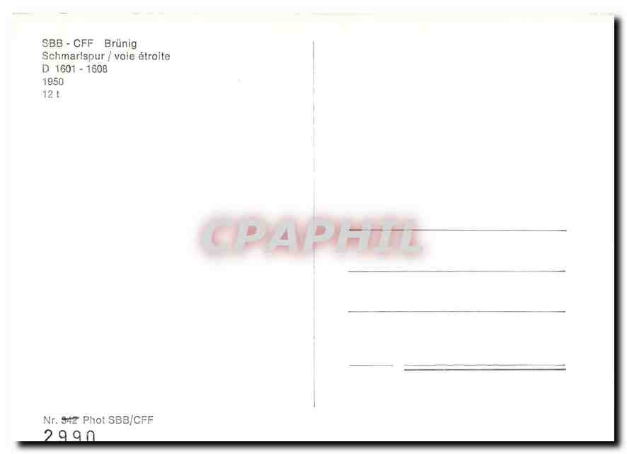 CPM SBB CFF Brunig voie étroite — Verso